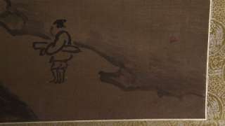 Antique Chinese scroll, landscape painting on silk with figures  