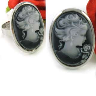 Gorgeous antique style dark gray cameo ring Cameo Size 1.25 (Length 