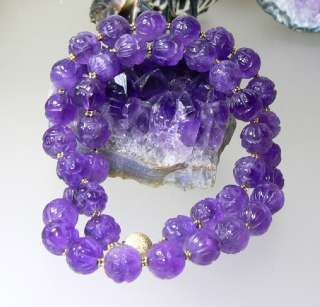 NATURAL PURPLE HAND CARVED AMETHYST 14K GOLD NECKLACE  