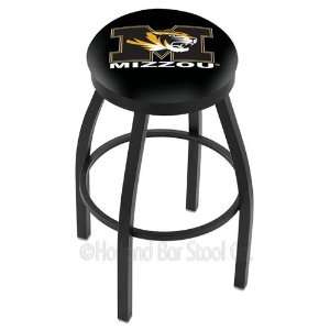 Missouri Tigers Logo Black Wrinkle Swivel Bar Stool with Flat Accent 