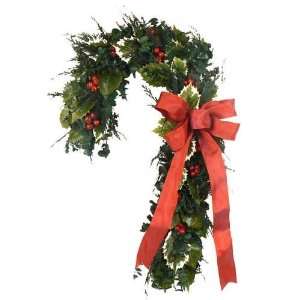  New!! Christmas Evergreen Candy Cane W/red Satin Ribbon 
