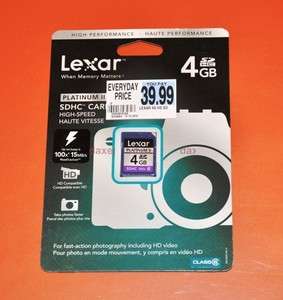 Lexar ~ 4GB ~ Platinum II 100x SDHC Memory Card ~ NEW ~  