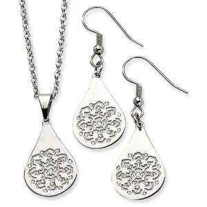  Stainless Steel Snowflake Cutout Wire Earrings and Pendant 