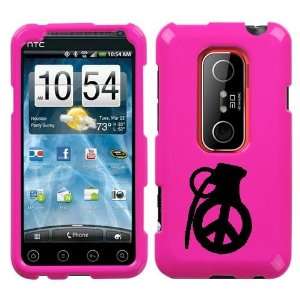 HTC EVO 3D BLACK GRENADE PEACE ON A PINK HARD CASE COVER 