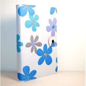 : Blue Purple Multi Color Daisy Flower Design Fabric Leather Padfolio 