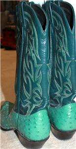 TONY LAMA OSTRICH TEAL BOOTS SIZE 7.5  