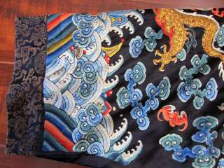 Antique Chinese Hand Embroidered Needlework Dragon Textile Jacket Robe 