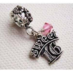 Sweet 16,pink Sapphire Crystal, October, Birthstone, Dangle, Bead 