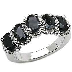Sterling Silver Black Sapphire 5 stone Ring (Size 7)  Overstock
