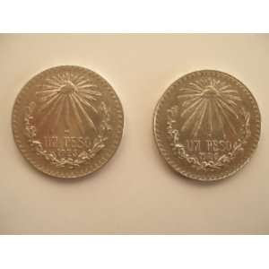  1926 Cap and Rays Un Peso Ley 0.720 (Two) Silver Coins 