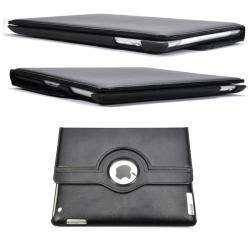 Deluxe Apple iPad Black Swivel PU Leather Case with Adjustable 