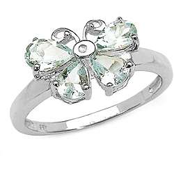 Sterling Silver Aquamarine and Diamond Accent Butterfly Ring 