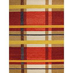 Hand knotted Artesian Red and Yellow Wool Rug (8 Round)  Overstock 