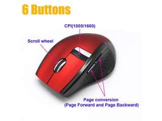 Red Mini 6 Key Wireless USB 1600 DPI Optical Mouse to Computer Laptop 