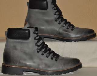 Mike Konos Alpine Hiker gray leather Made in Italy lace up boots,mens 