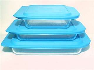 6pc PYREX GLASS BAKING DISH SET w/ SKY BLUE COVERS *NEW  