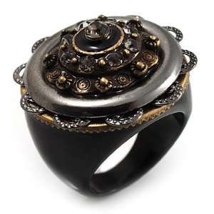  Vintage Crystal Dome Cocktail Ring (Black, Bronze)   size 