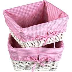 White Wicker Basket Set with Pink Liners  Overstock