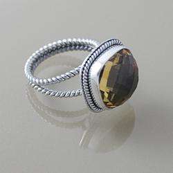 Sterling Silver Square Faceted Citrine Bali Cable Ring (Indonesia 