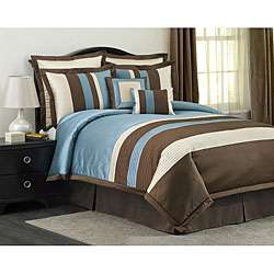 Lush Decor Blue/ Brown Modern Stripe 8 piece Comforter Set   
