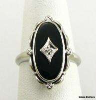 ONYX RING Oval Solitaire 10k White Gold Diamond Accent  