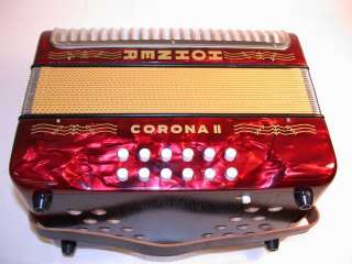 Hohner 3500 Corona II, Key of F Bb Eb, Diatonic Accordion, Red, NEW 