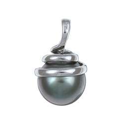 14k White Gold Black Tahitian Pearl Necklace (10 11 mm)   