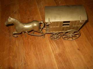 Vintage Brass Horse Pulling Victorian Hay Carriage VGC  