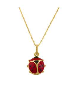 14k Gold and Enamel Lady Bug Necklace  Overstock