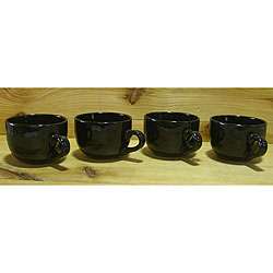 Gloss Black 22 oz Jumbo Ceramic Coffee/ Tea Mugs (Set of 4 