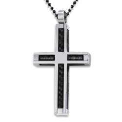 Stainless Steel Black Plated Coil Inlay Cross Necklace  Overstock