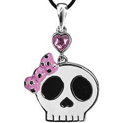 Pewter Pink Cubic Zirconia Pretty Skull Necklace  
