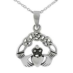 Sterling Silver Claddagh Design Necklace  Overstock