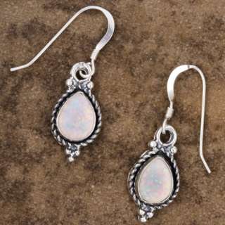 Tear Drop Opal & Sterling Silver Earrings (India)  Overstock