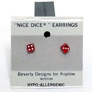  5mm Dice Post Earrings, Translucent Red w/White Toys 