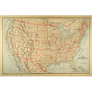 Print Map Antique United States America Atlantic Pacific Canada Mexico 