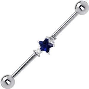   Steel Sapphire Blue CZ Star Industrial Barbell Earring: Jewelry