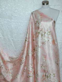 Pure Silk Satin Charmeuse Fabric Flower Peach Per Yard  