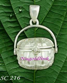 Sterling Silver 3D Nantucket Basket Charm with Movable Cover & Handle 