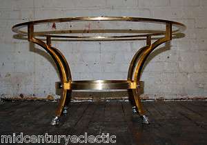 Maison Jansen Style Brass and round glass Cocktail Hooved Feet Table 