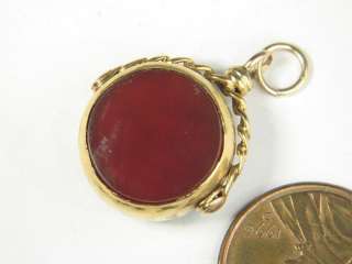 ANTIQUE ENGLISH 9K GOLD AGATE SPINNER SEAL FOB c1910  