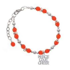 Medium Peace, Love, Cheer Orange Czech Glass Beaded Charm Bracelet 