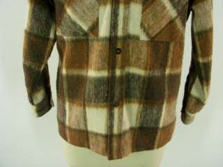 mens shirt jacket CPO 70s vintage brown plaid M western  