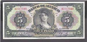 Mexico p 21f, UNC, 5 Pesos, 1933, nice piece  