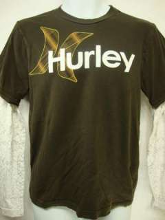 HURLEY Mens Brown L/S Logo T Tee Shirt Surf Skate Sz Small S  