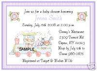 CUTE! BABY TRAIN WITH ANIMALS BABY SHOWER INVITATIONS  