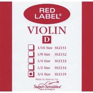   Sensitive Red Label 2135 Violin D String, 3/4 Musical Instruments