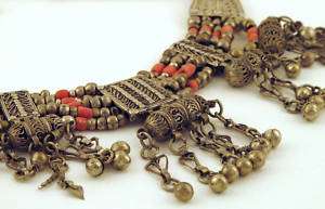 Old Silver and Coral Prayer Box Necklace from Yemen  