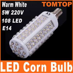 220V E14 5W 108 LED Corn Light Bulb Lamp Warm White  