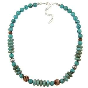  Sterling Silver and Copper Turquoise Bead Necklace 